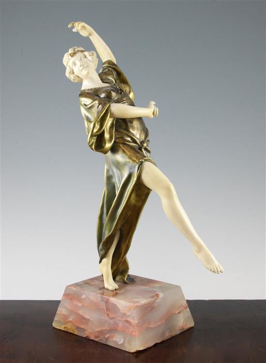 Eduardo Rossi (1867-1926). An Art Deco ivory and gilt bronze figure Oriental Dancer, overall 16.5in.